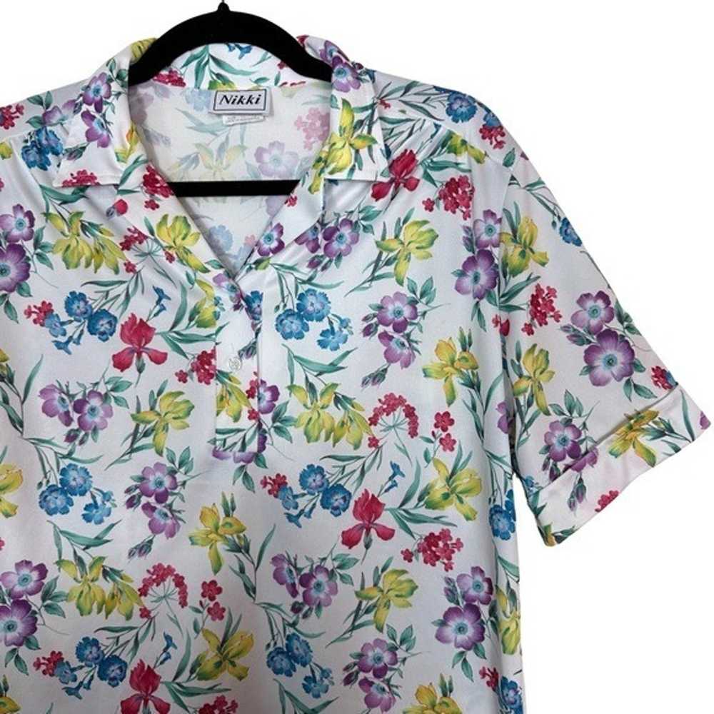 Vintage 80s Nikki Floral Print Spring Collared Po… - image 3