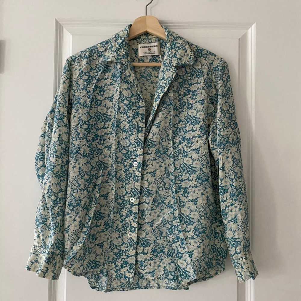 Nordstrom Silk Blue Floral Blouse - image 1