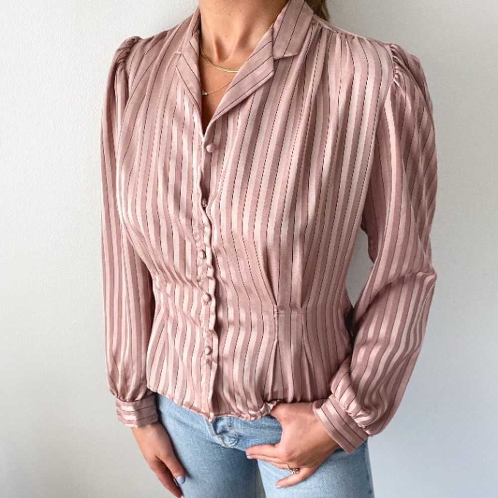 Vintage Rose Puff Sleeve Blouse Sz M - image 1