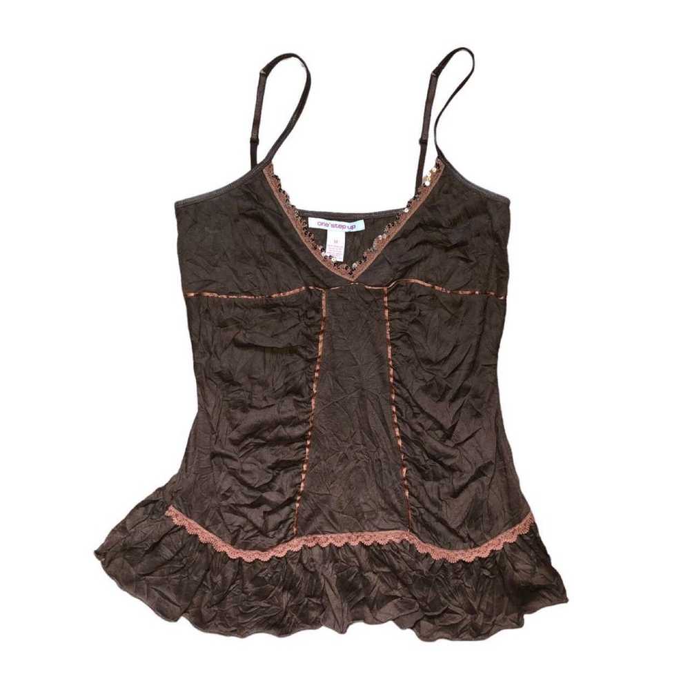 y2k chocolate brown sequin ruffled fairycore cami top - Gem