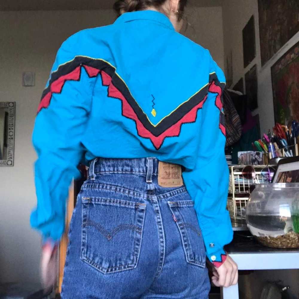 Wild Vibrant Vintage Western Button-Up Neon Blue … - image 2