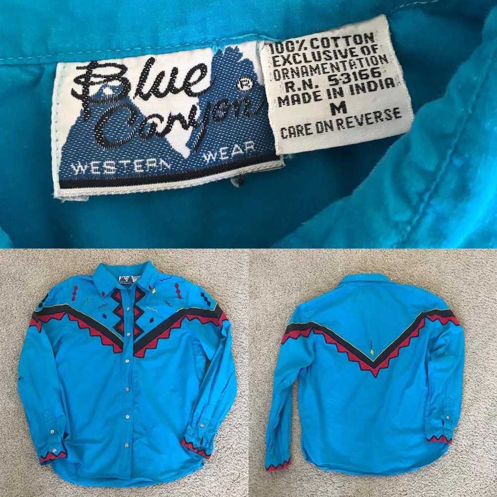 Wild Vibrant Vintage Western Button-Up Neon Blue … - image 4