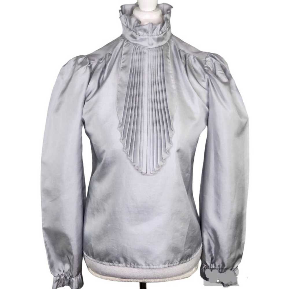 VTG Leslie Ann Fashions Silver Metallic Ruffle Hi… - image 1