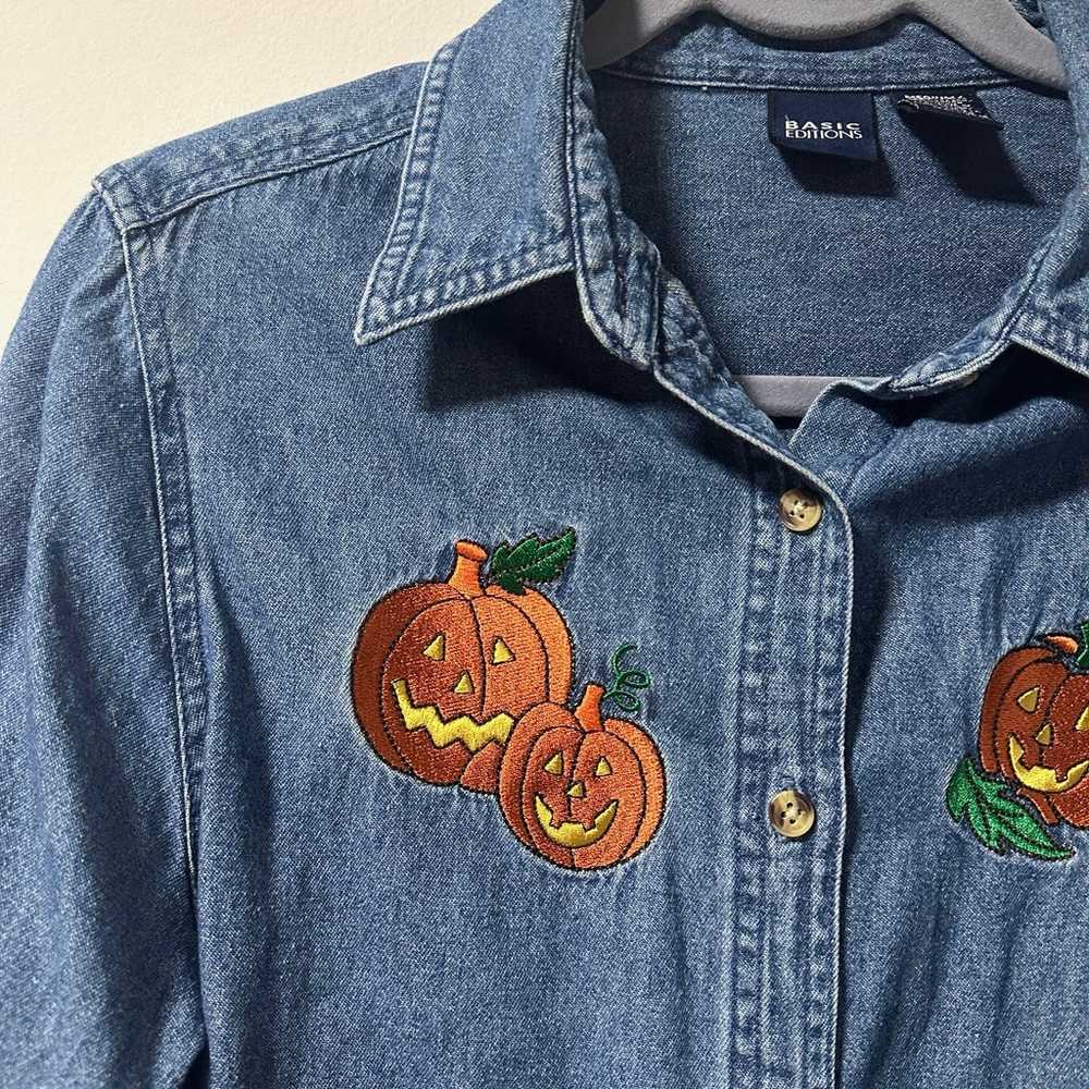 Vintage Basic Editions Halloween Chambray Button … - image 3