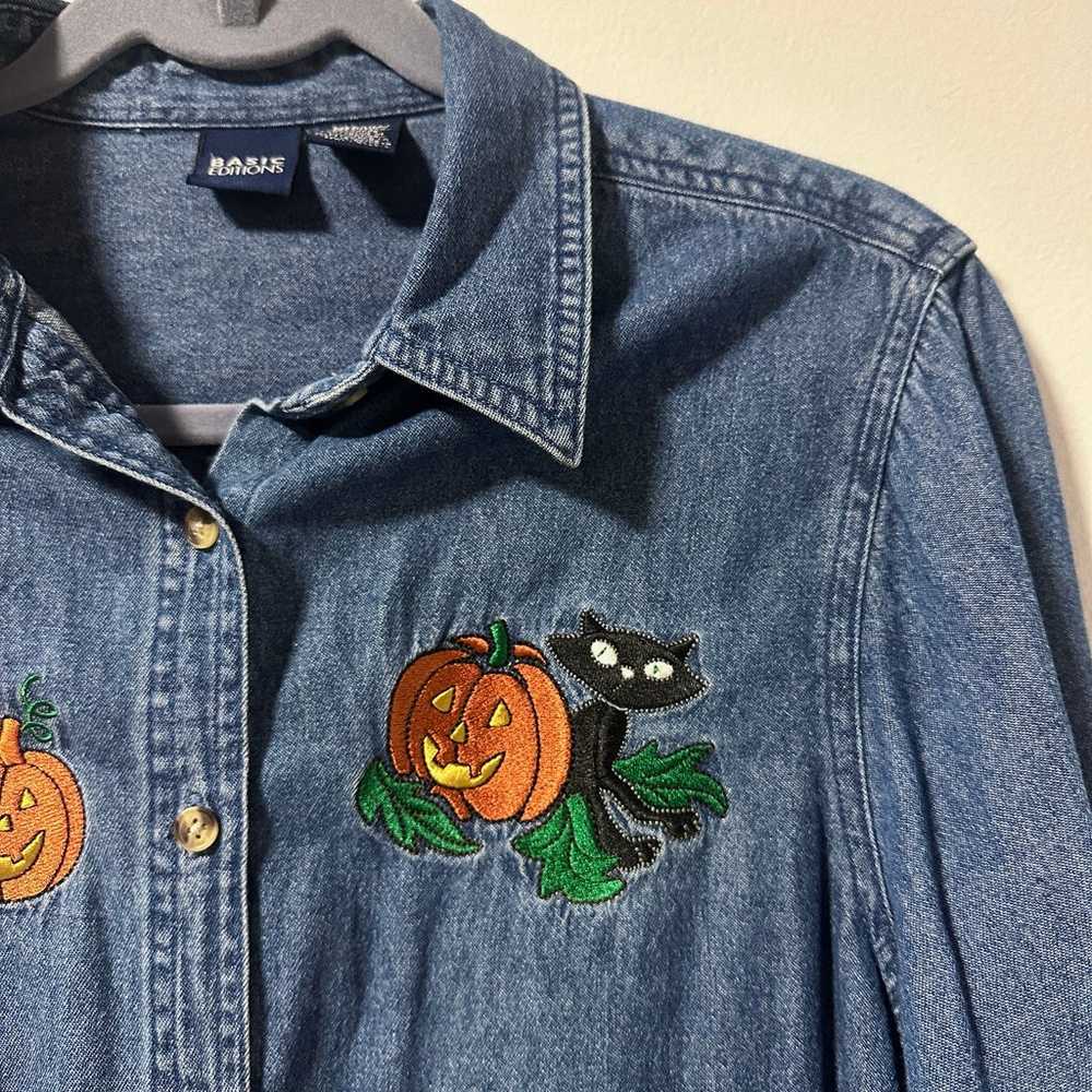 Vintage Basic Editions Halloween Chambray Button … - image 4