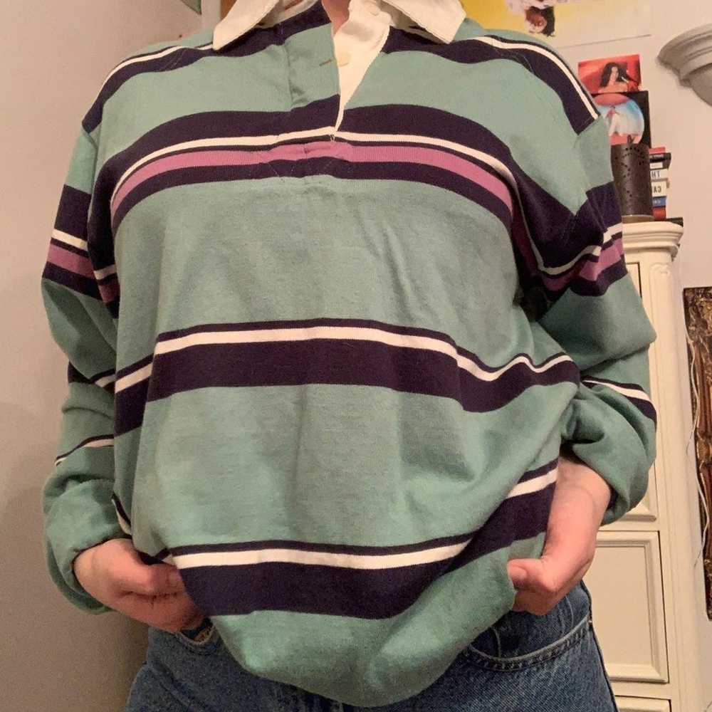 Vintage IZOD Retro Varsity Long Sleeve Striped Po… - image 3