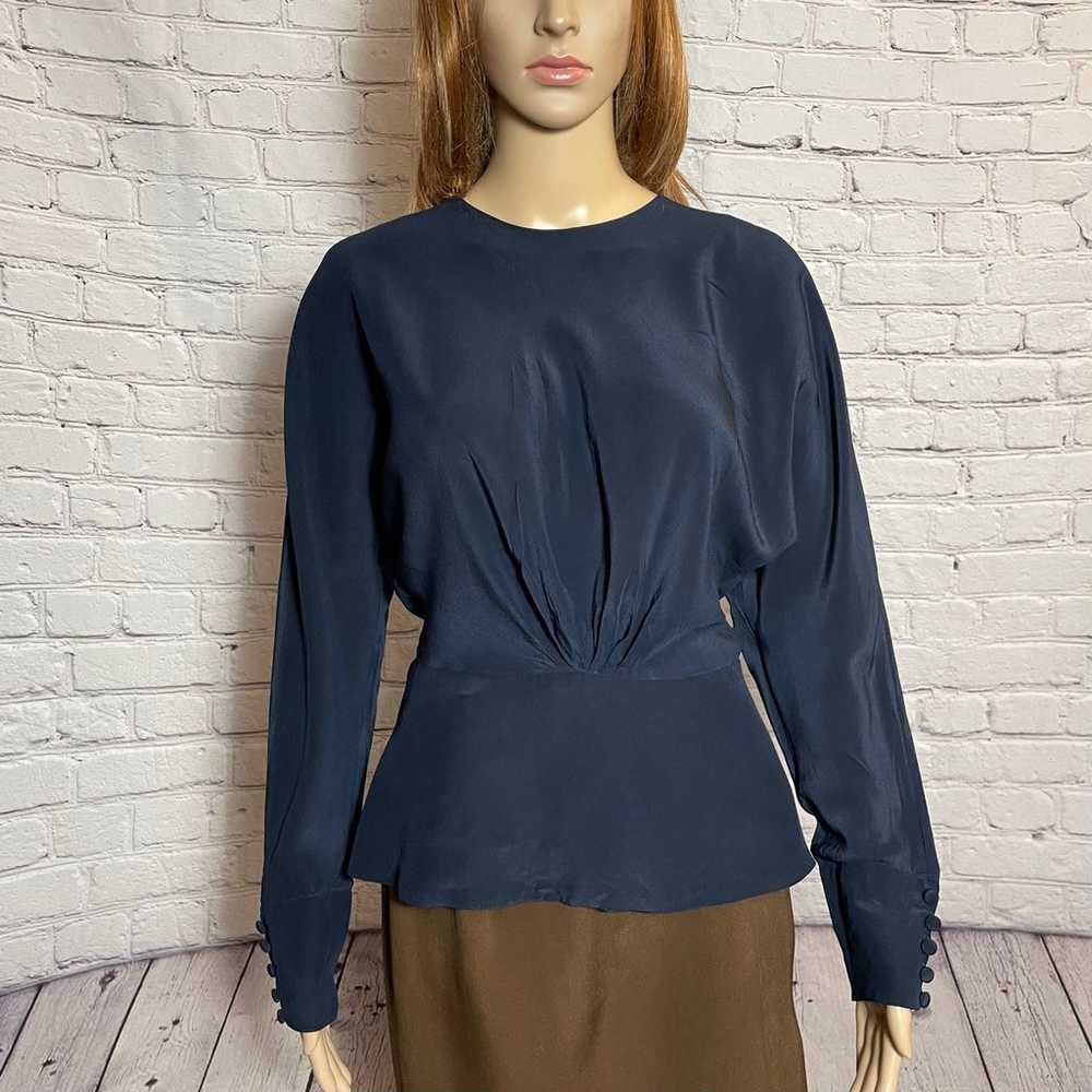 Linda Allard for Ellen Tracy Silk Navy Blue Ling … - image 1