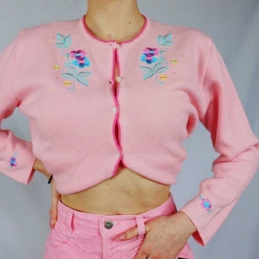 Vintage Pastel Pink Button-Up Sweater M - image 1