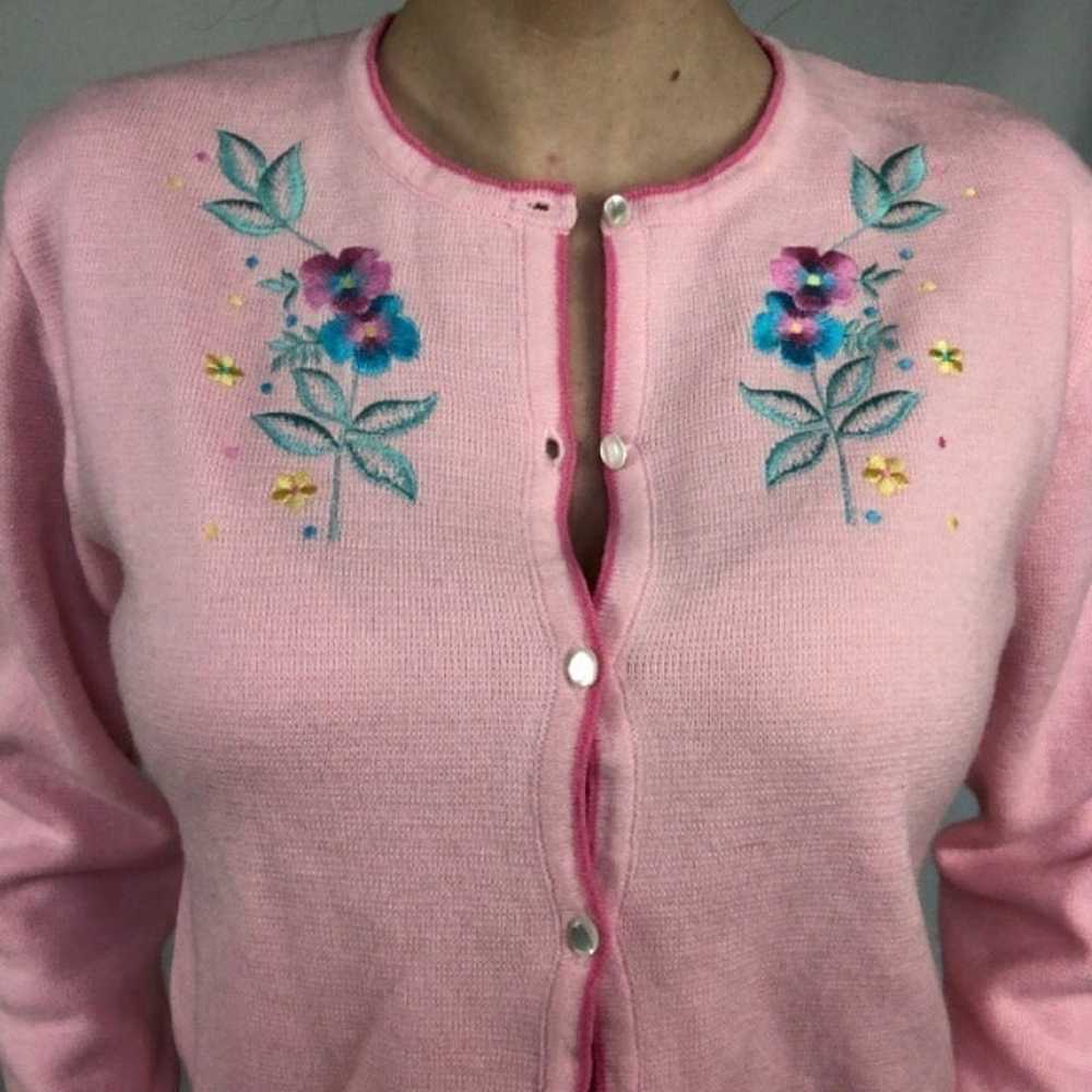 Vintage Pastel Pink Button-Up Sweater M - image 2