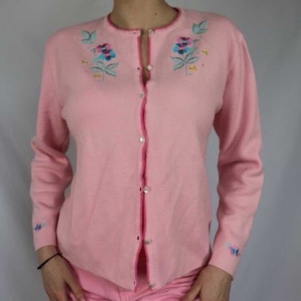 Vintage Pastel Pink Button-Up Sweater M - image 3