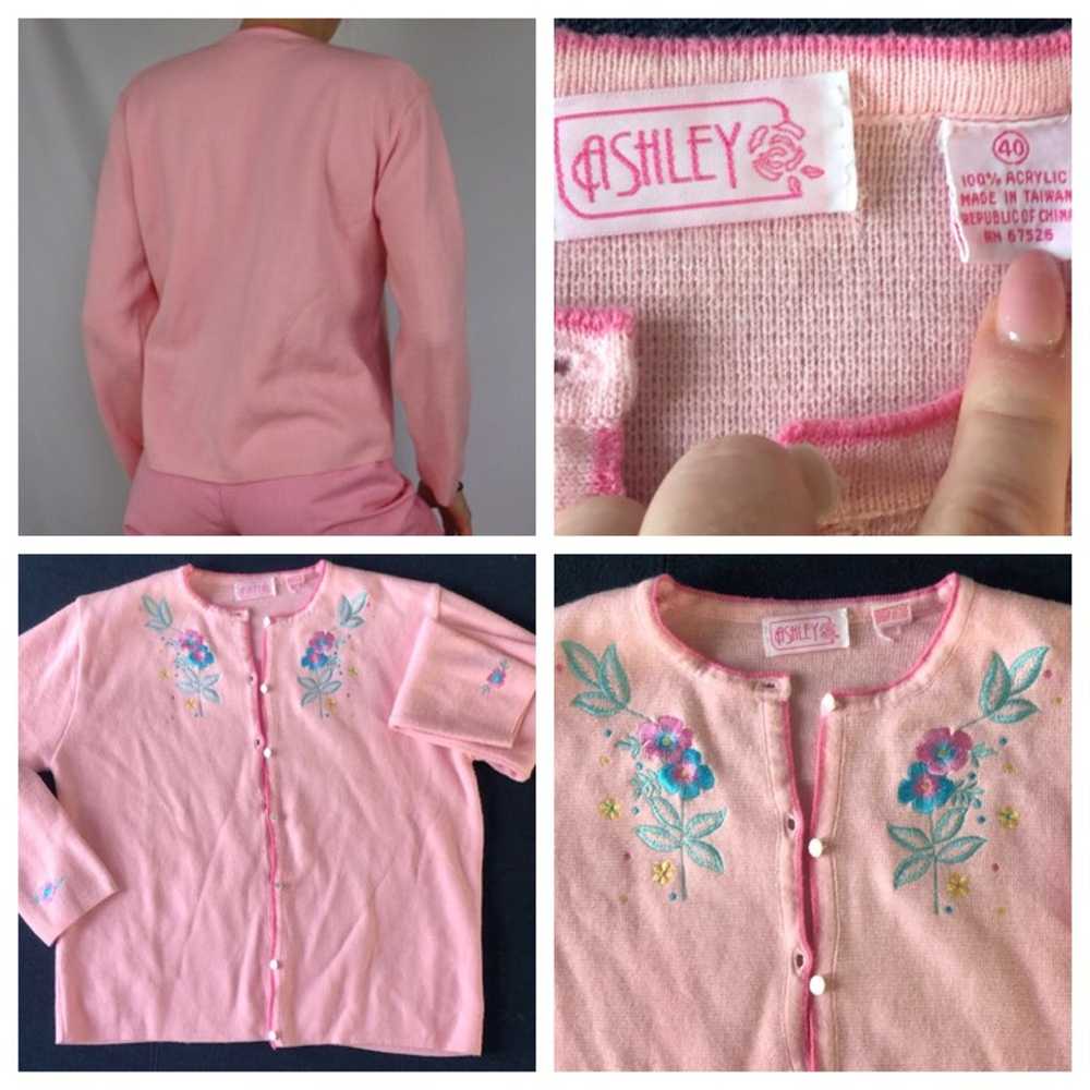 Vintage Pastel Pink Button-Up Sweater M - image 4