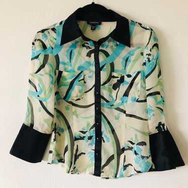 Bebe abstract silk button down