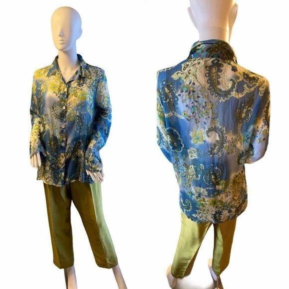 VINTAGE 90'S UNITS WOMEN'S SHEER BLUE AND GREEN S… - image 2