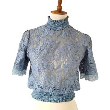 Peach - Y2K Slate Blue Lace Mock Turtleneck Top