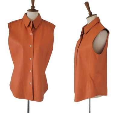 Vintage Anne Klein Orange Leather Sleeveless Blous