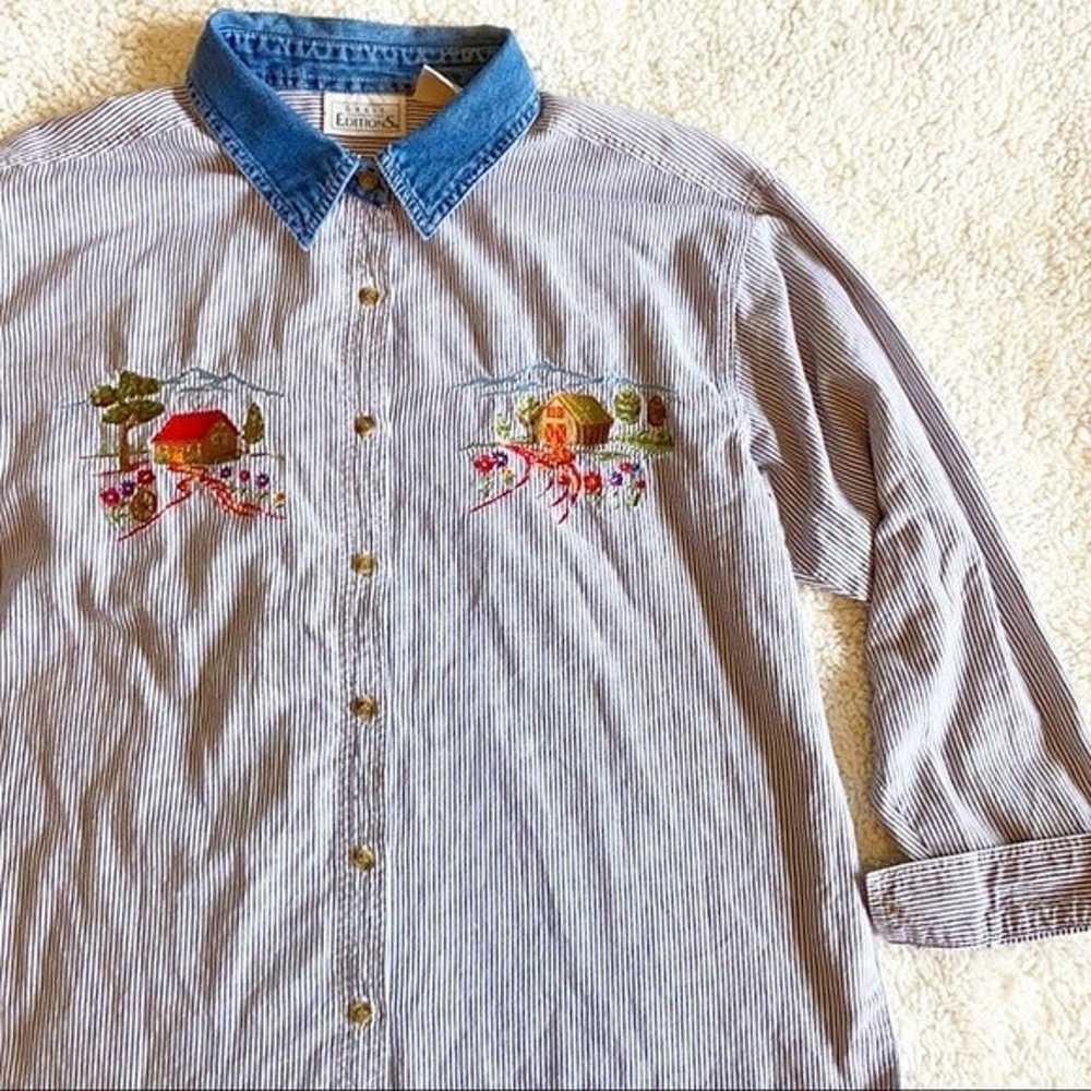 Basic Editions 90s Embroidered Farm Button-down - image 3