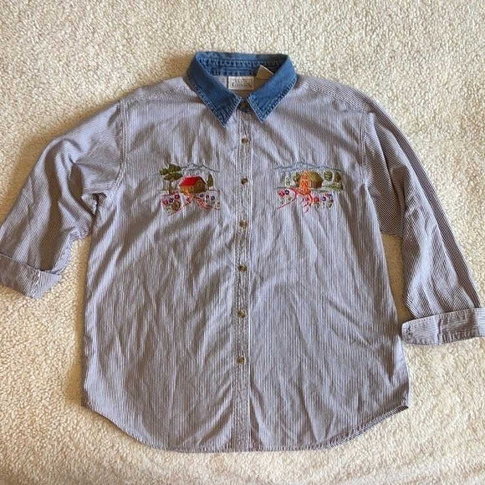 Basic Editions 90s Embroidered Farm Button-down - image 6