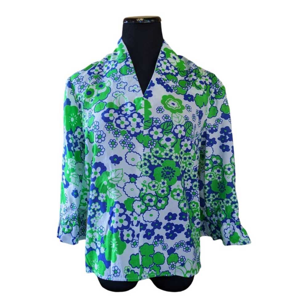 Vintage Neon Green and Royal Blue Floral Psychede… - image 1