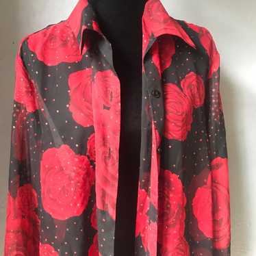 SHEER ROSES Blouse with red glimmer/spar - image 1