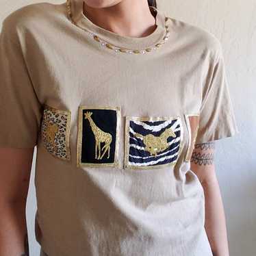 Vintage Tan Animal Print T-shirt - image 1