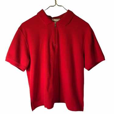 VINTAGE waffle red shirt with collar + zipper - image 1