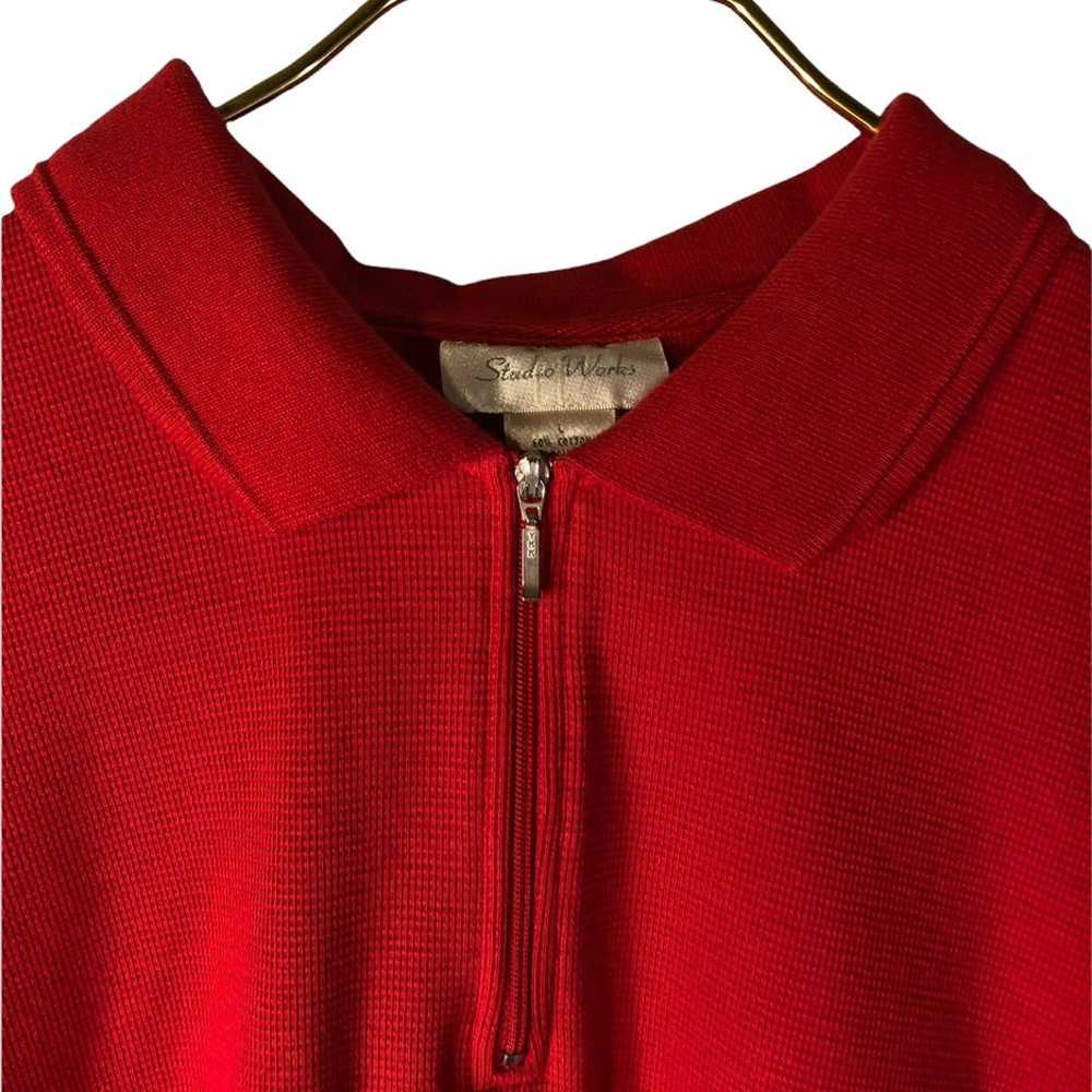 VINTAGE waffle red shirt with collar + zipper - image 2