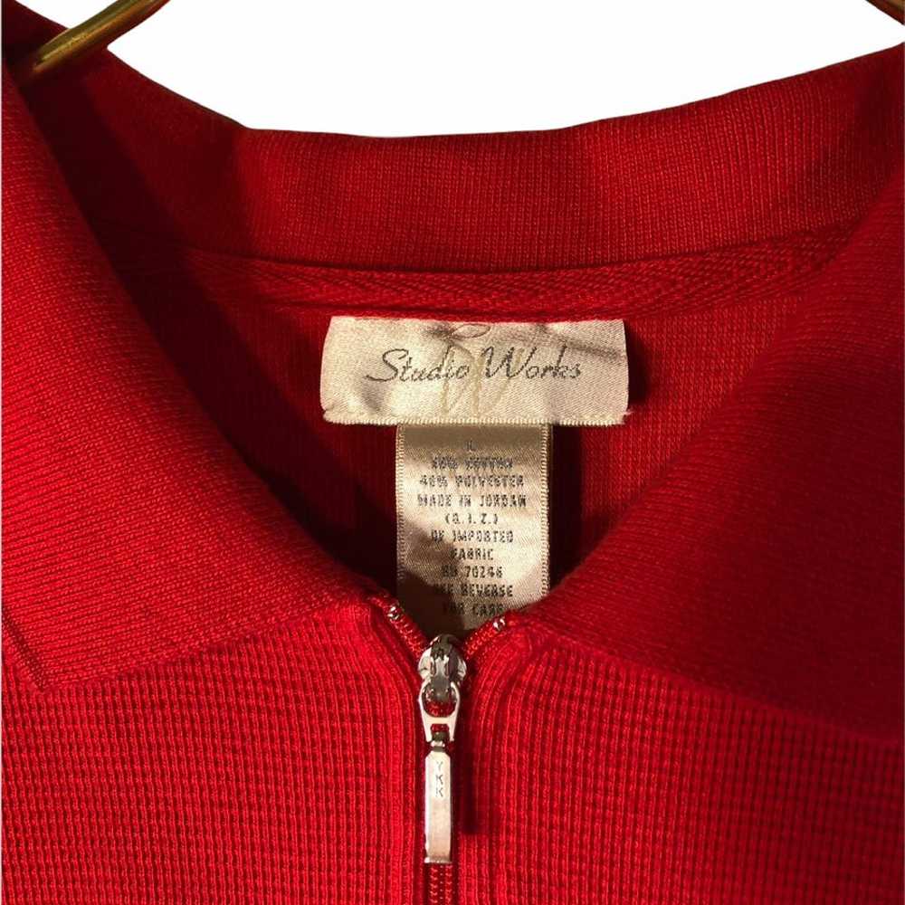 VINTAGE waffle red shirt with collar + zipper - image 6