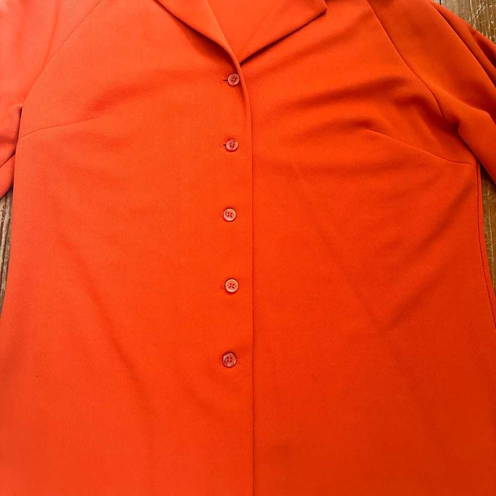 Vintage 70s Orange Button Up Blouse, Polyester Bu… - image 2