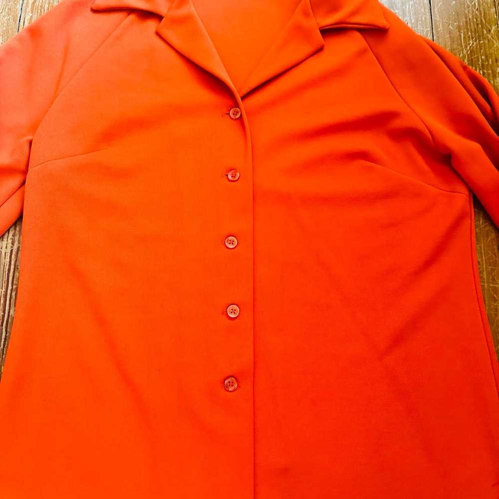 Vintage 70s Orange Button Up Blouse, Polyester Bu… - image 3