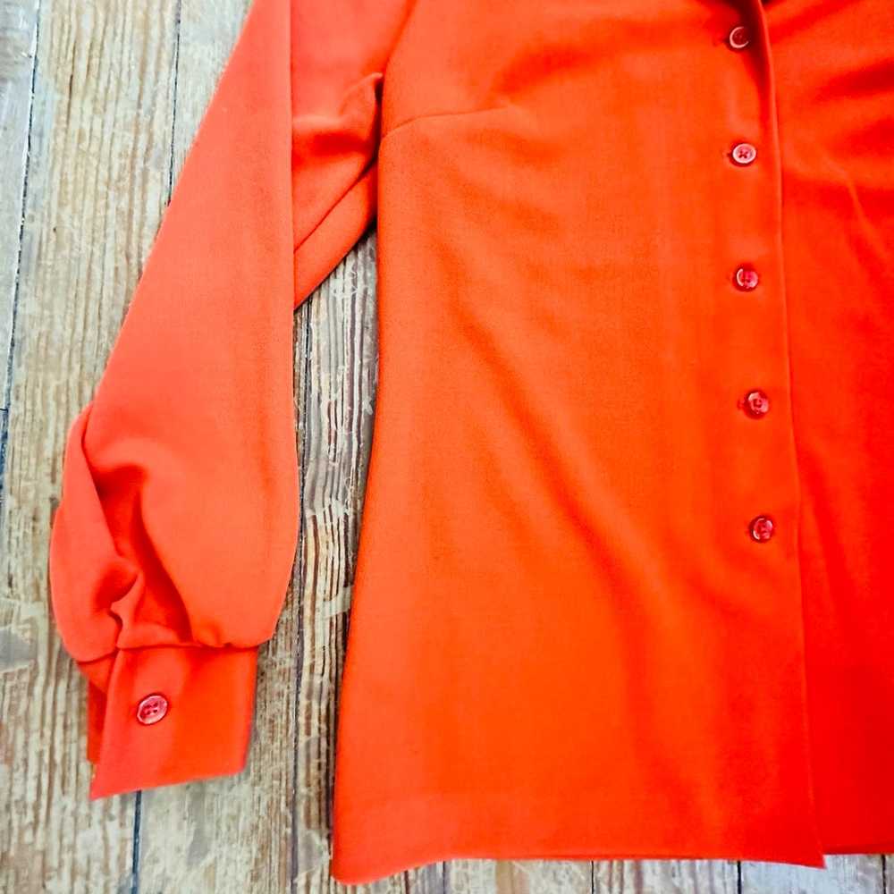 Vintage 70s Orange Button Up Blouse, Polyester Bu… - image 5