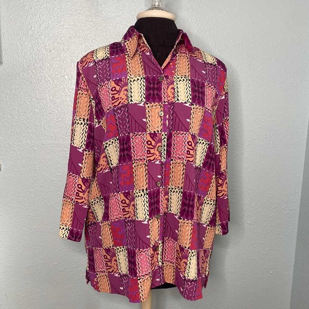 Vintage Allison Daley Size 12 Pink Purple Blouse - image 1