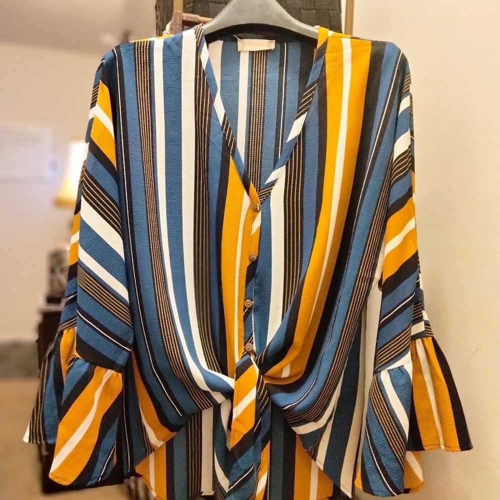 Boho striped knot front blouse - image 3