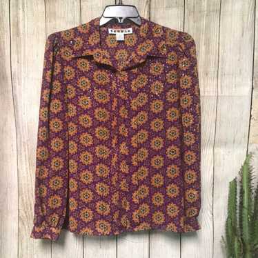 Vintage Purple &Gold Casual Retro Blouse - image 1