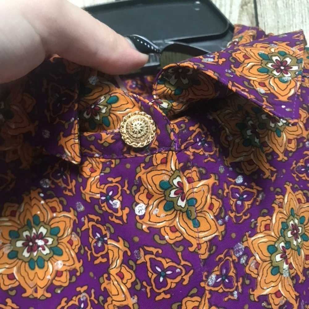 Vintage Purple &Gold Casual Retro Blouse - image 5