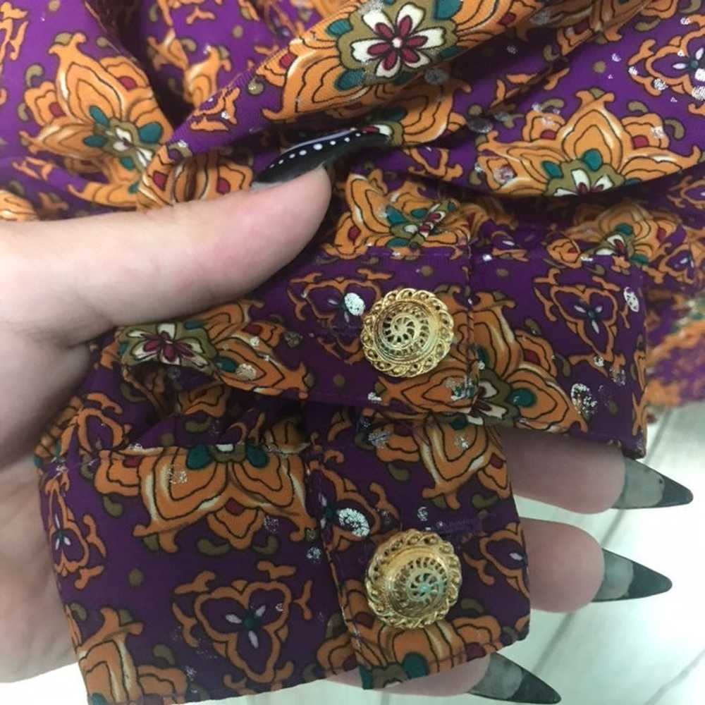 Vintage Purple &Gold Casual Retro Blouse - image 6