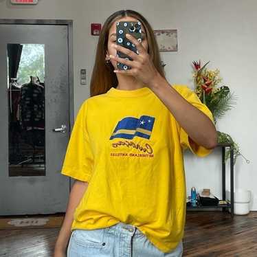 Vintage Curacao yellow embroidered t-shirt L