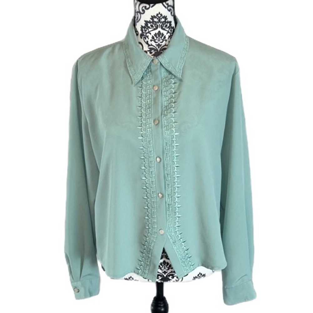 Yves St. Clair Vintage 80’s Seafoam Mint Polo Pea… - image 2