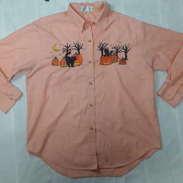 Vintage Halloween Embroidered Button Up Shirt