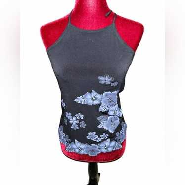 Vintage Y2K Jeweled Floral Neck Tie Halter Tank To