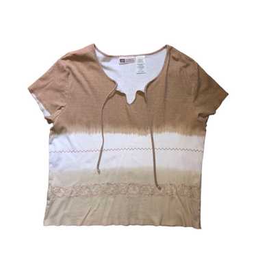 y2k camel brown ombre floral embroidered tee - image 1