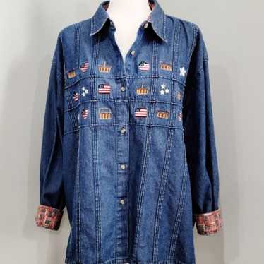 Vintage patriotic longaberger denim shirt