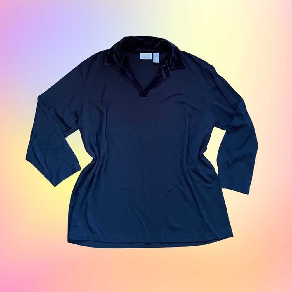 Vintage Liz Claiborne Black Dress Shirt with Velv… - image 1