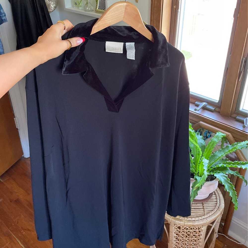 Vintage Liz Claiborne Black Dress Shirt with Velv… - image 4