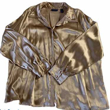 Vintage Silky Gold Button-down Blouse - image 1