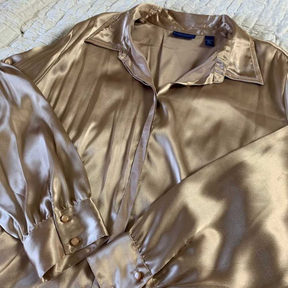 Vintage Silky Gold Button-down Blouse - image 3