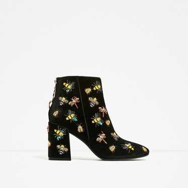 Zara Zara Black Velvet Beaded Bug Boots Embellish… - image 1