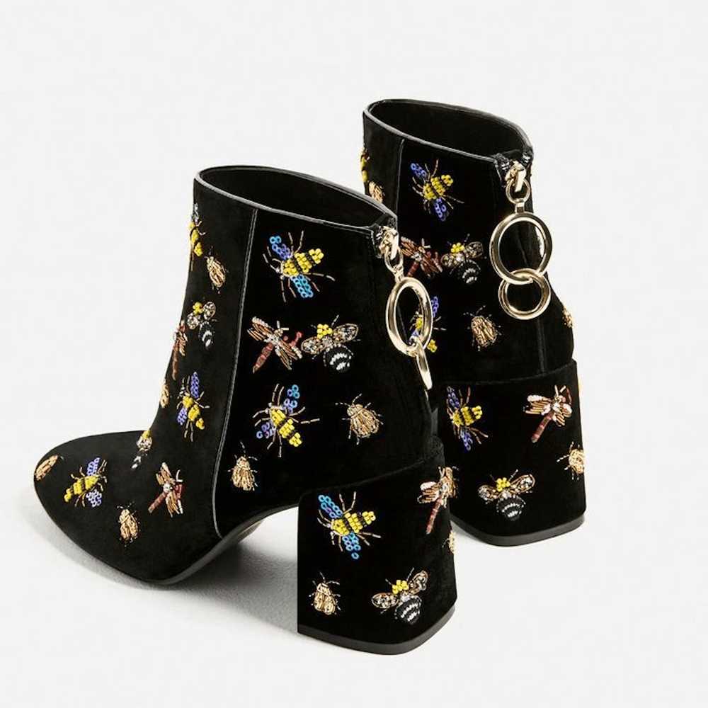 Zara Zara Black Velvet Beaded Bug Boots Embellish… - image 2