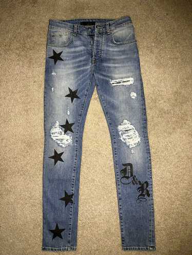 Rare designer Y2K John Richmond low-waist bootcut jeans with 'rich