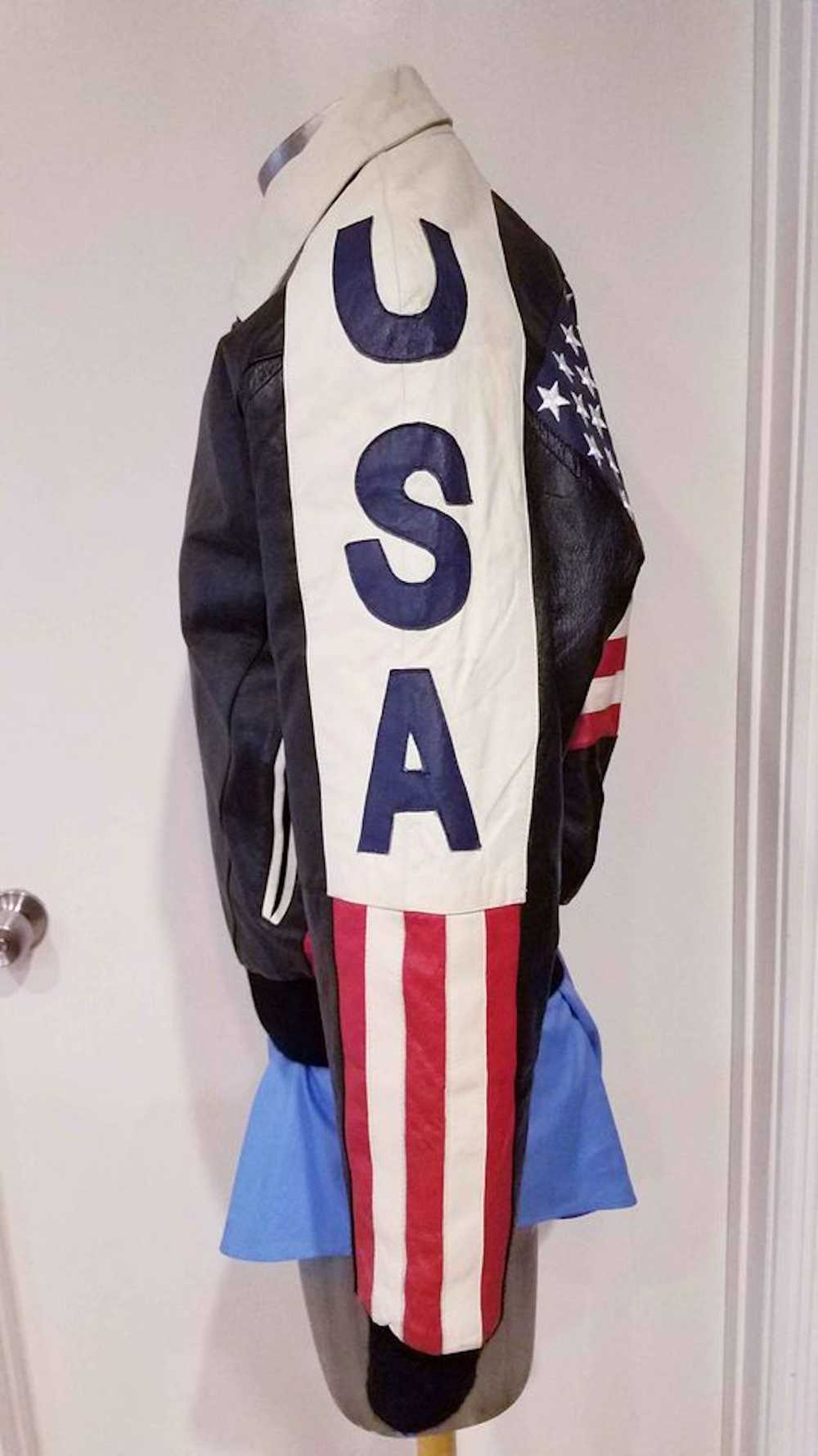 Unkwn USA AMERICAN FLAG BOMBER FLIGHT LEATHER MAN… - image 4