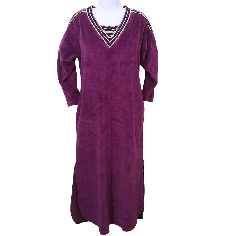 Vintage 90s Velour Loungewear Dress Pop-On Robe -… - image 1